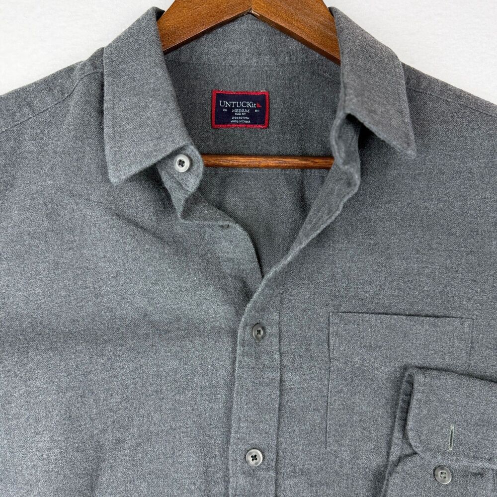 UNTUCKit Sherwood Men’s Medium Gray Slim Fit Cotton Button Up Shirt